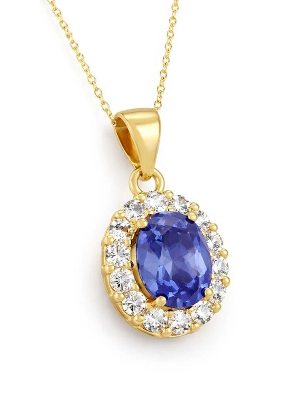 Created 2.12 Cts Tanzanite & W/Sapphire Necklace 14k Gold Plated (.925) - Picture 2 of 5